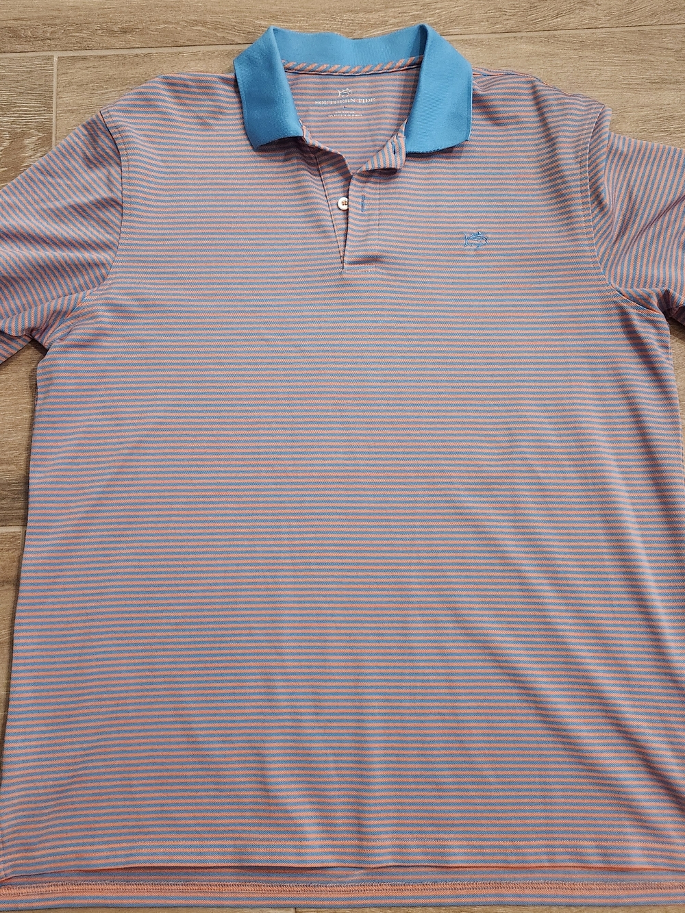 Southern Tide Men's Striped Polo in Light Blue and Orange
